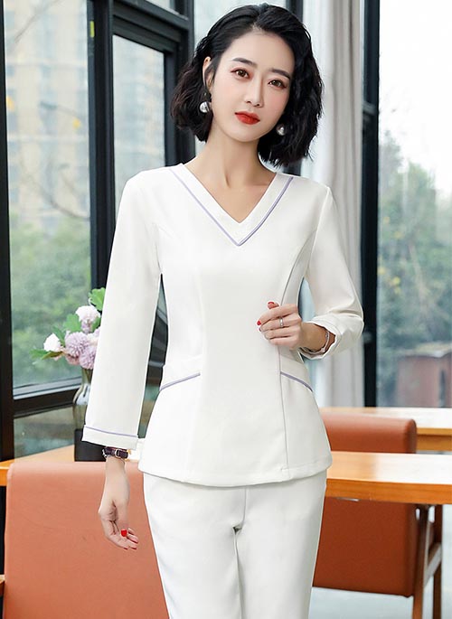 美容院工作服套裝白色正面