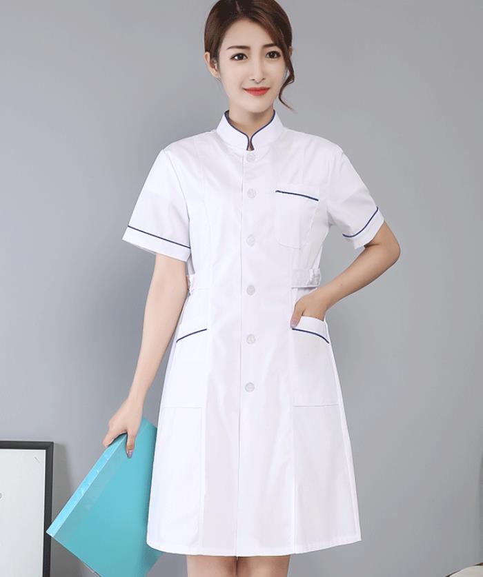 白大褂短袖立領(lǐng)加邊護士服