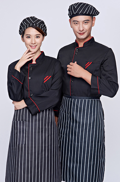 黑色廚師工作服長(cháng)袖秋冬款