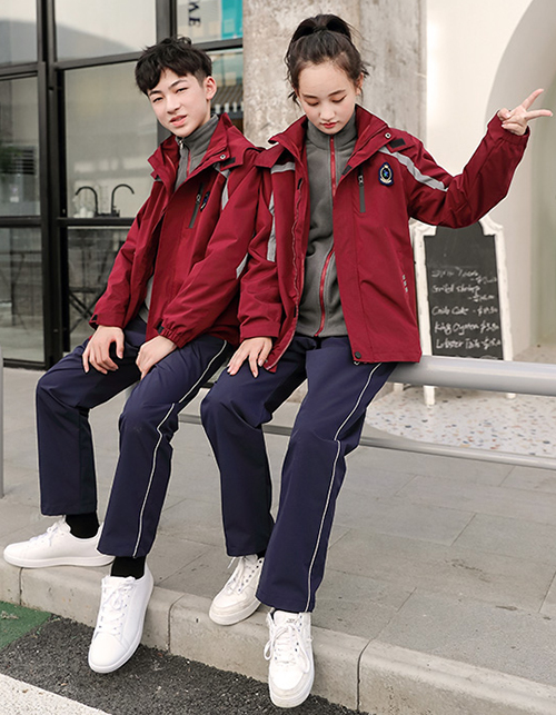 秋冬季中學(xué)沖鋒衣校服運動(dòng)套裝圖2