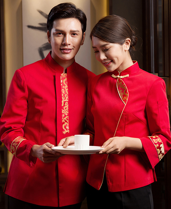 茶樓服務(wù)員秋冬裝長(cháng)袖工作服唐裝