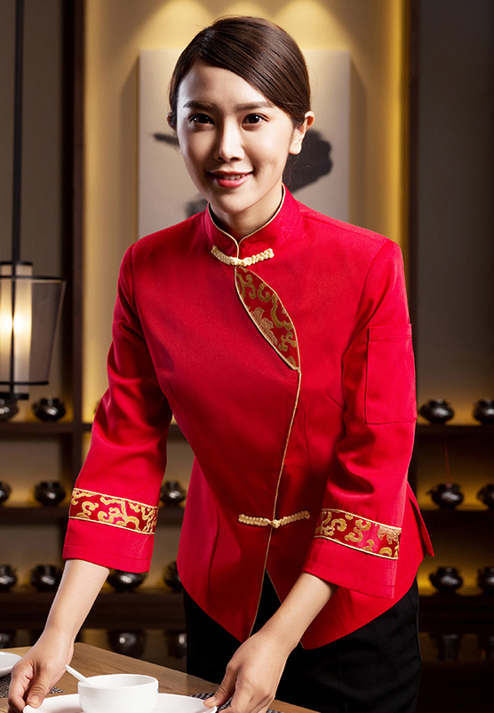茶樓服務(wù)員秋冬裝長(cháng)袖工作服唐裝圖3