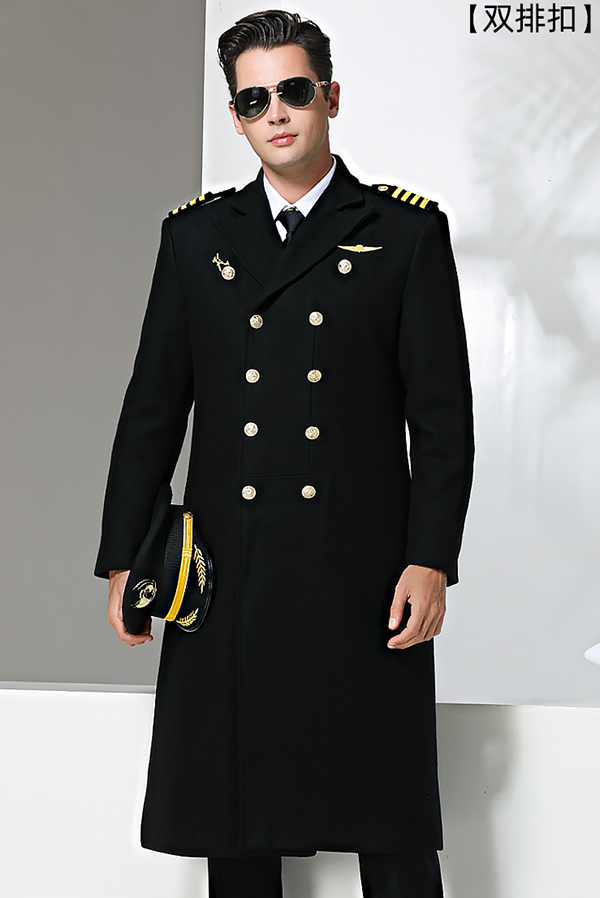 飛行員機長(cháng)羊毛呢大衣男圖3