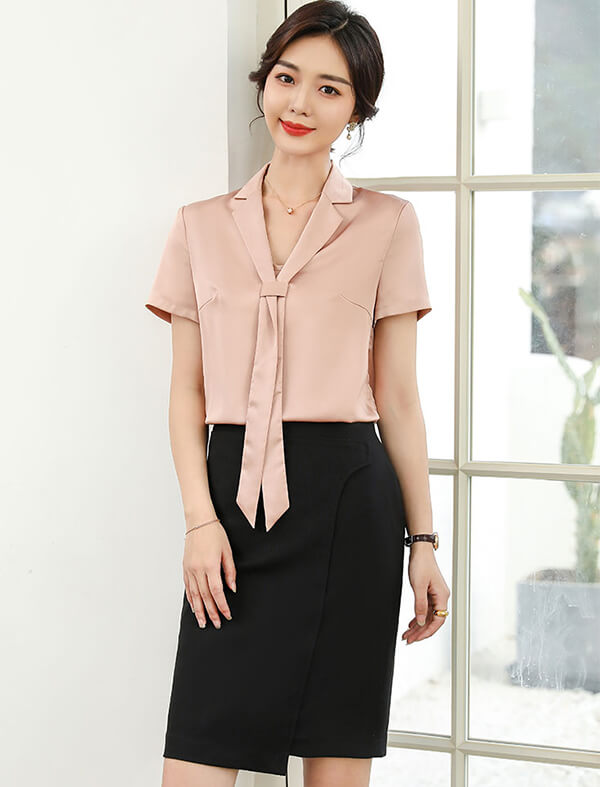 女性夏季襯衫包裙職業(yè)套裝圖2