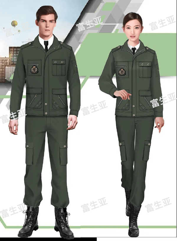 汽修店工作服設計效果圖——軍綠夾克套裝